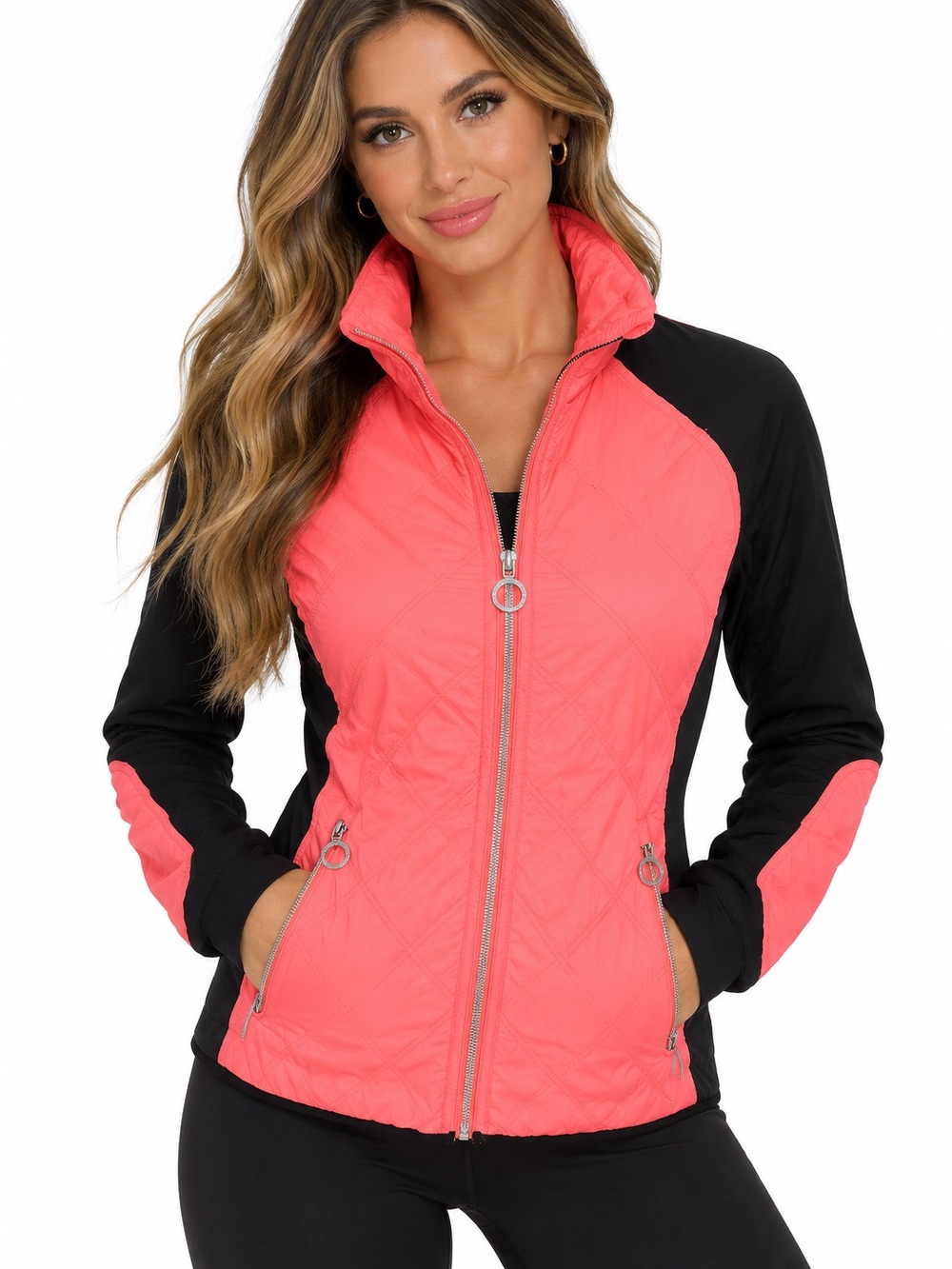 Calvin Klein Coral and Black Quilted Ski Jacket